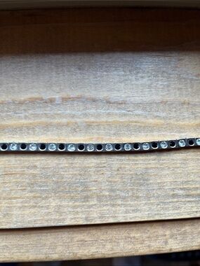 Women’s Silver Tennis Bracelet with Black and Clear Stones
